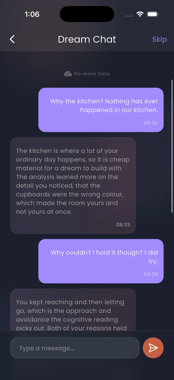Dreamograph dream chat screen